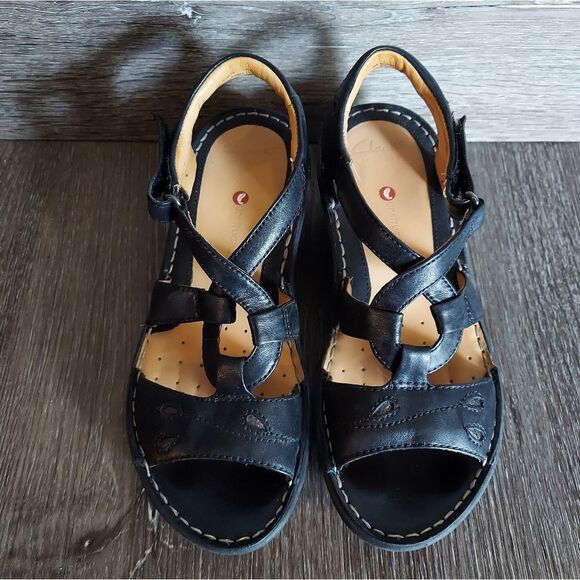 Clarks Unstructured Un Stern Black Leather Sandals 6 M - Picture 3 of 8